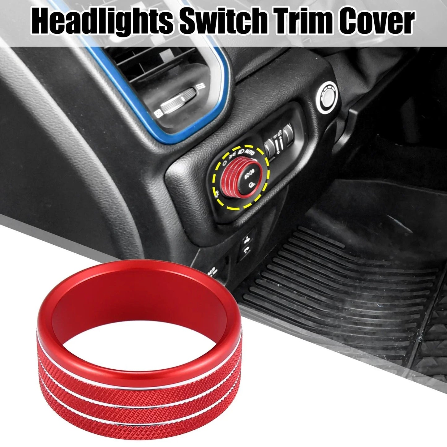 Headlight Switch Button Knob Trim Cover for Dodge Ram 2018-2021 Red