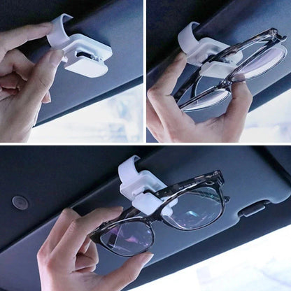 Sun Visor Clip Holder for Car - Fits Glasses, Sunglasses, Cards - White/Red