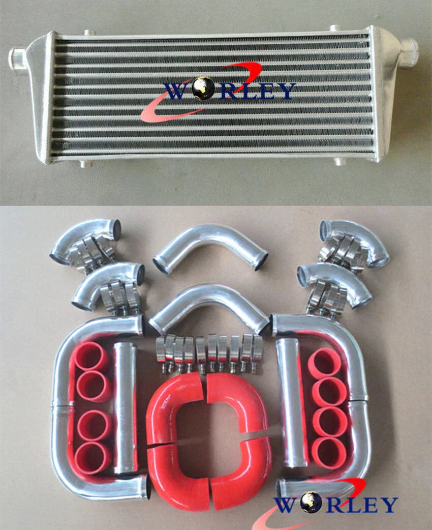 Aluminum Intercooler 450x230x52mm + 2.25" Piping + Blue Silicone Hose for Car