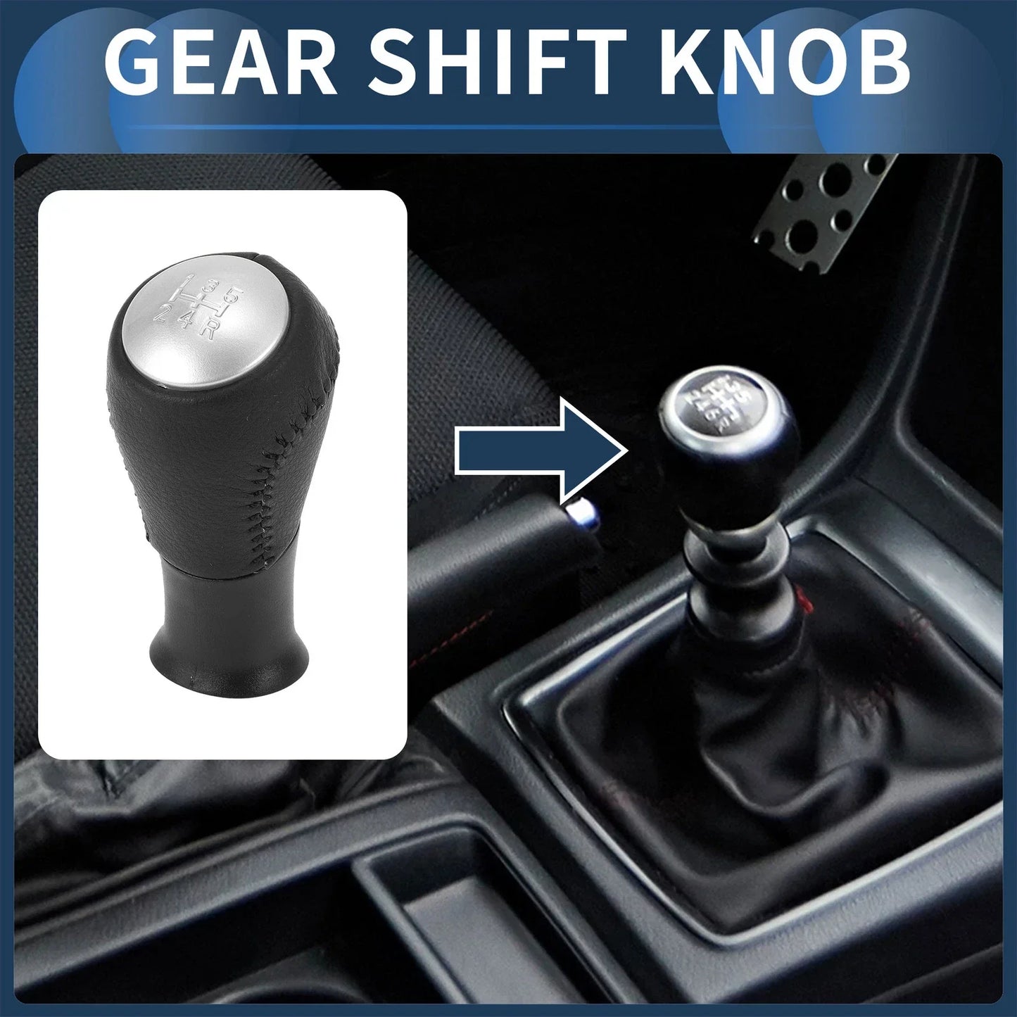 5 Speed Gear Shift Knob for Honda Accord (2003-2008) - Plastic Black Silver Tone