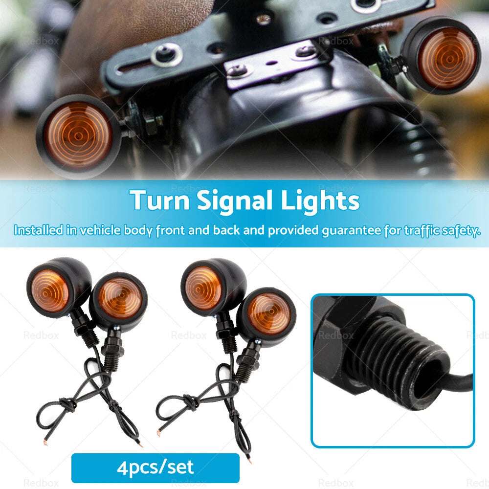4 x Black Motorcycle Amber Bullet Turn Signal Blinkers for Universal Fit