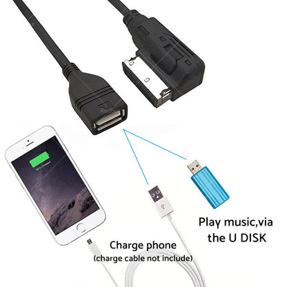 USB AUX MP3 Cable Adapter for Audi Q3 Q5 Q7 R8 A3 A4 A5 A6 (2009-2023)