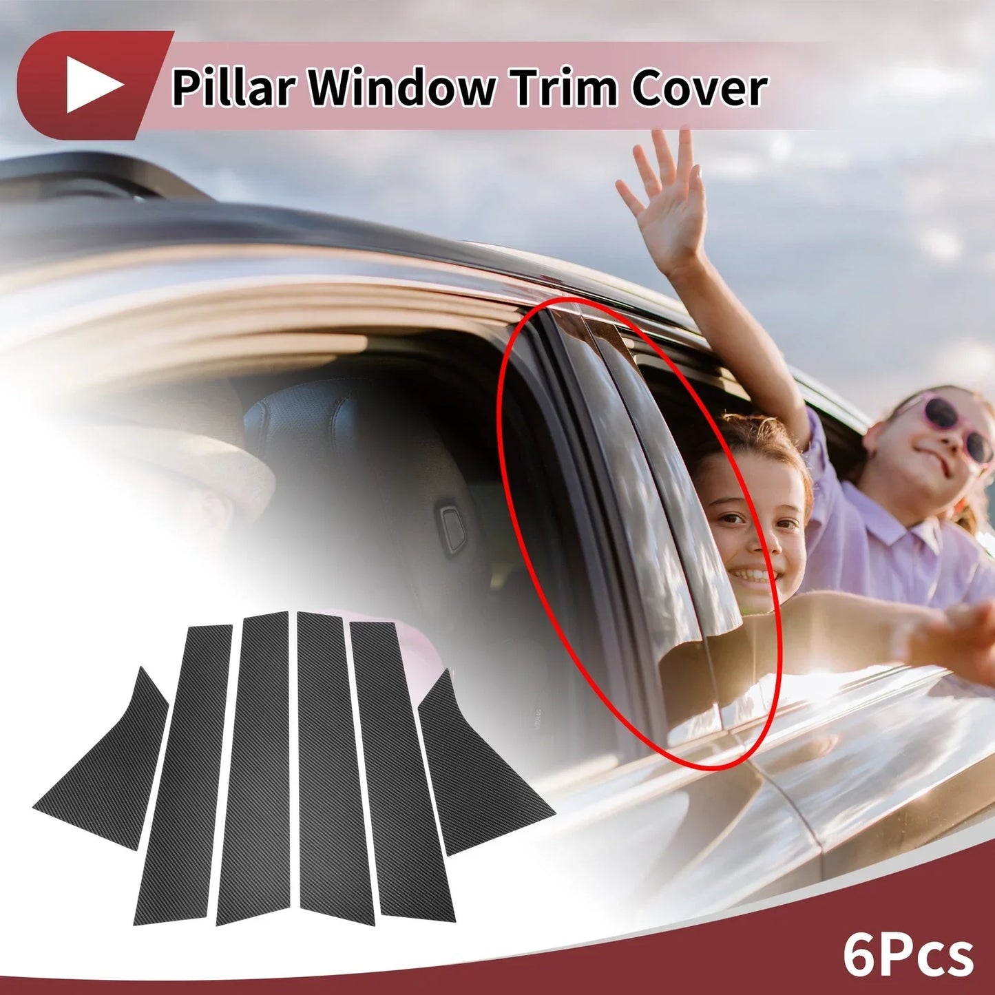 6 Pcs Door Pillar Window Trim for Honda Civic Hatchback (2016-2021) Black Carbon Fiber