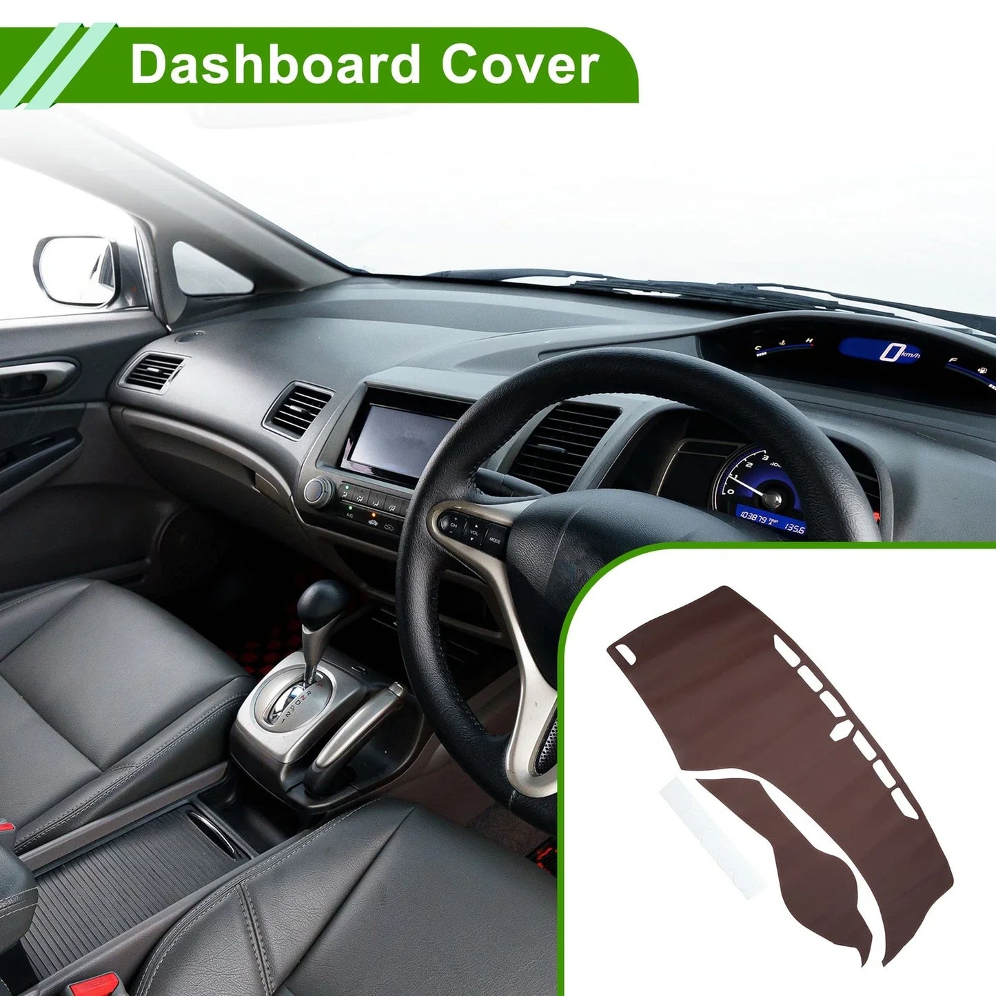 Dashboard Cover Mat for Honda Civic (2012-2015) - Brown Dash Carpet
