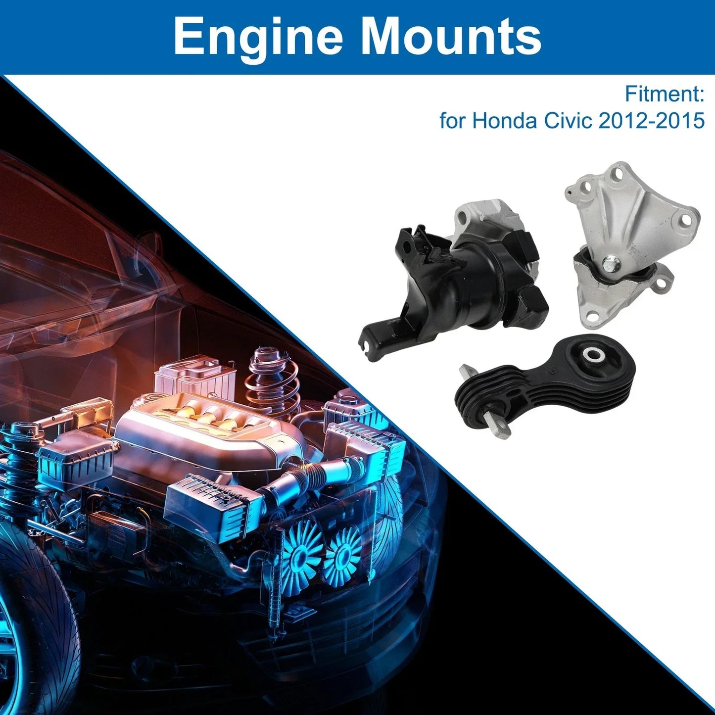 3 x Engine Motor Mounts for Honda Civic (2012-2015)