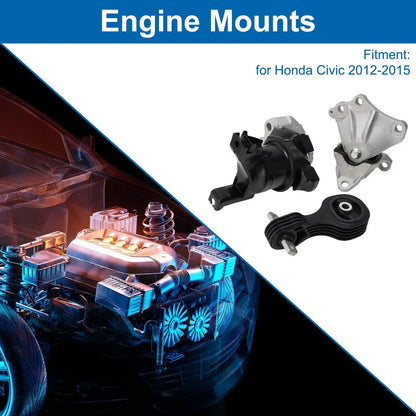 3 x Engine Motor Mounts for Honda Civic (2012-2015)