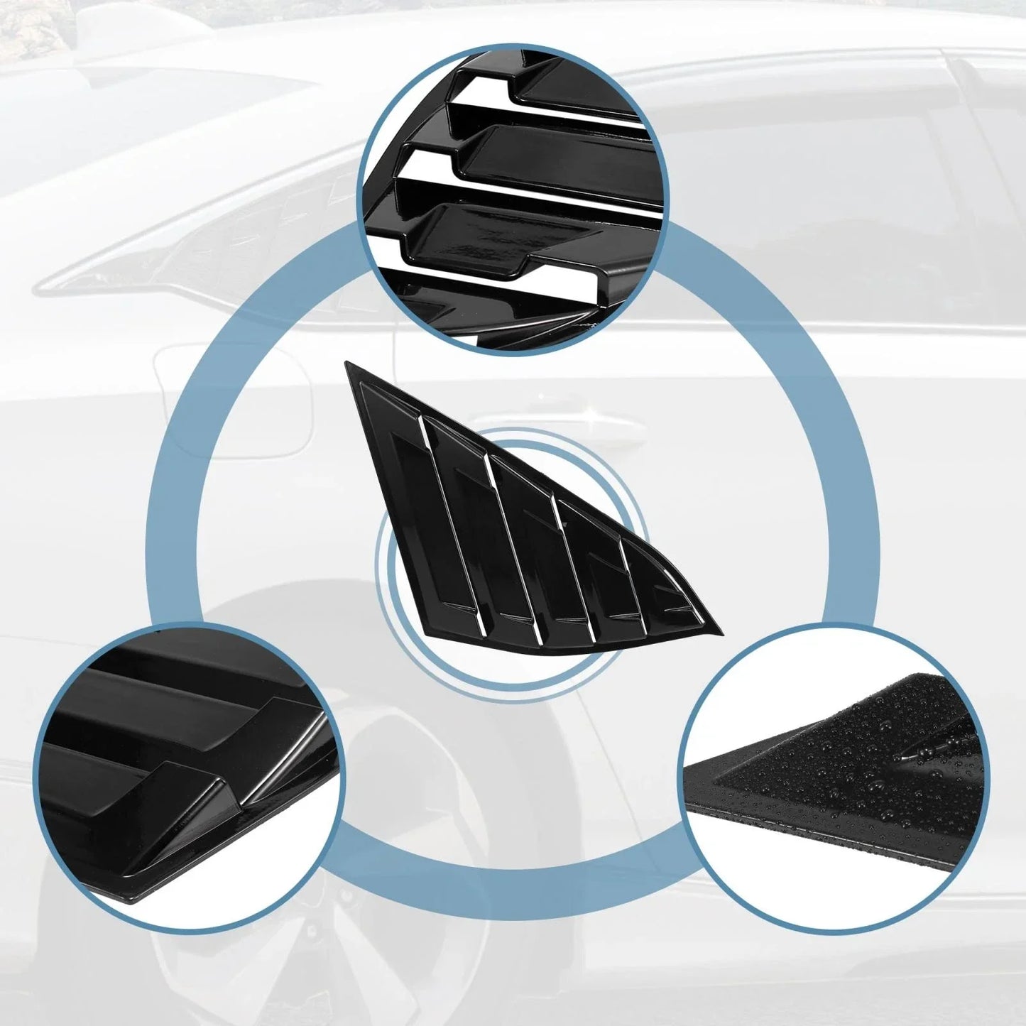 Glossy Black Rear Quarter Vent Window Scoop Louvers for Honda Accord (2018-2021)
