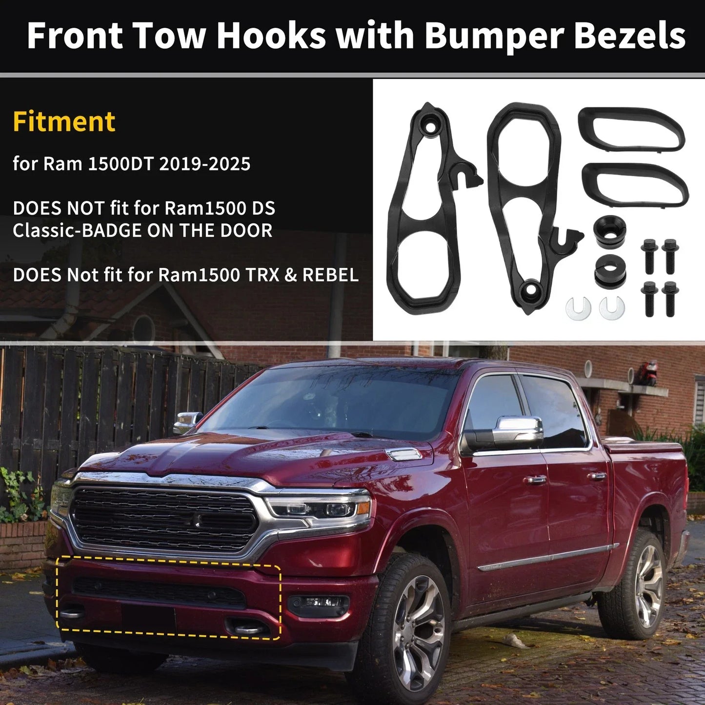 Front Tow Hooks for Dodge Ram 1500 DT 2019-2024 (2 x Hooks)