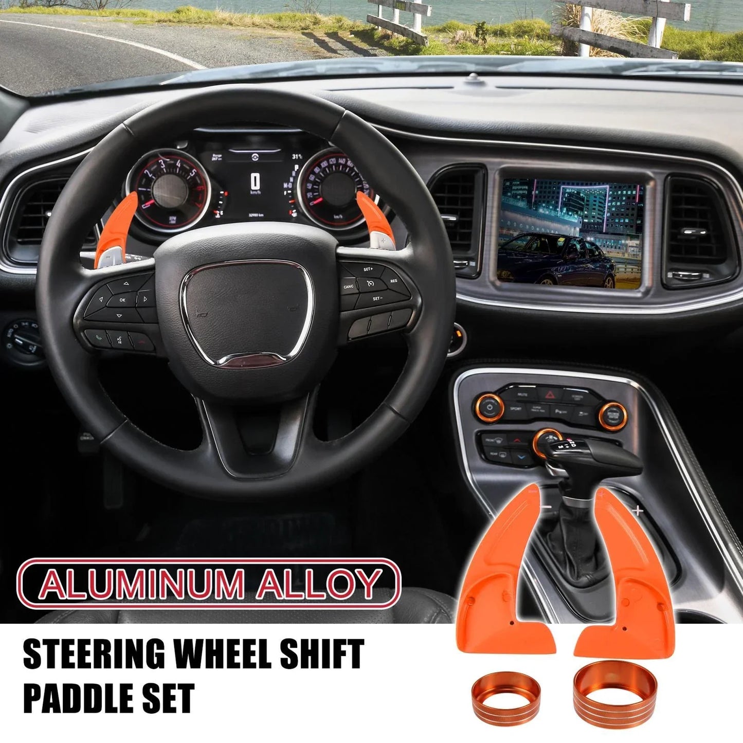 Orange Paddle Shifter AC Volume Knob Cover Ring Trim for Dodge Charger (2011-2023)
