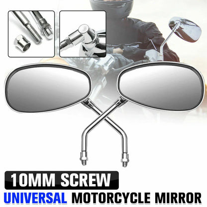 Chrome Oval Rear View Mirrors 10mm Thread for Motorcycle Universal