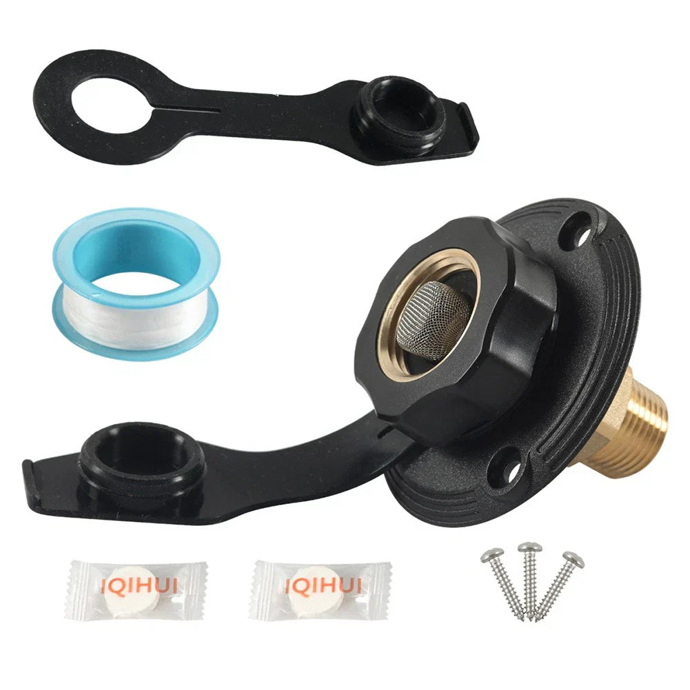 Black RV City Water Inlet Check Valve Flange Hose Connector