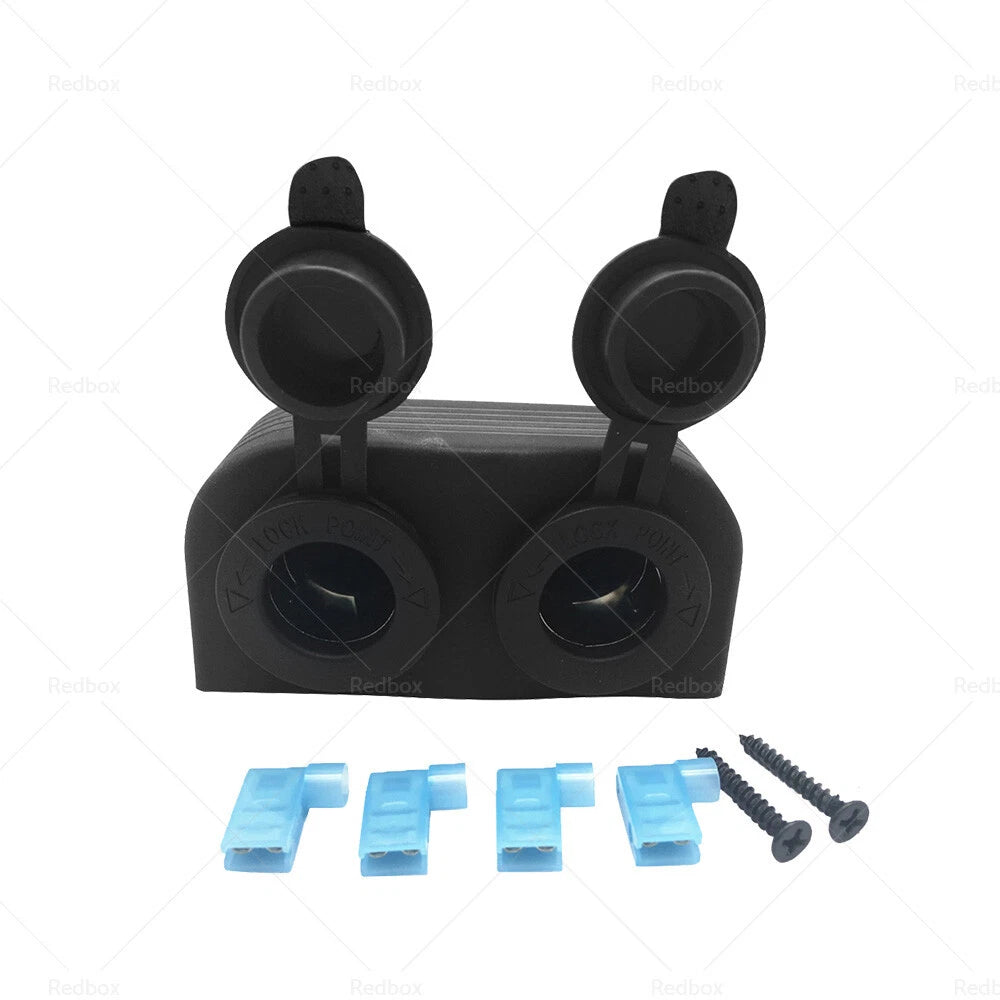 12V-24V Dual Power Socket for Boat Caravan RV - Black