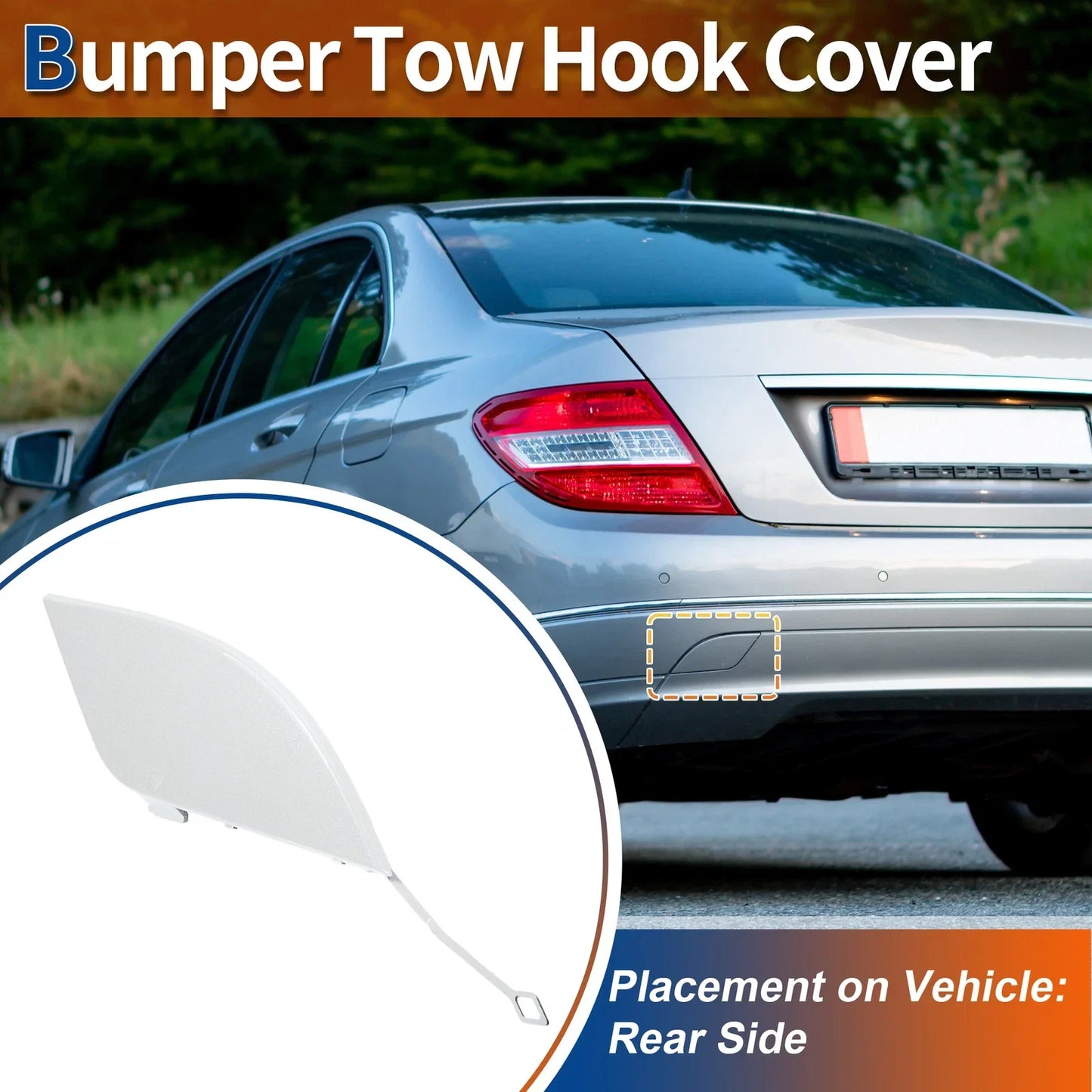 Rear Bumper Tow Hook Cover for Mercedes-Benz C W204 (2007-2014) White