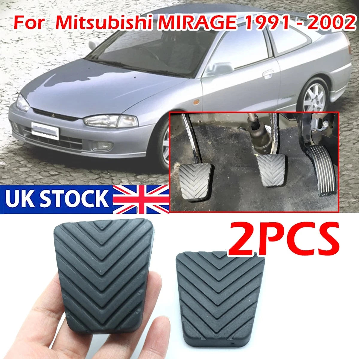 Rubber Brake Clutch Pedal Pad Covers Set for Mitsubishi Mirage (1991–2002)