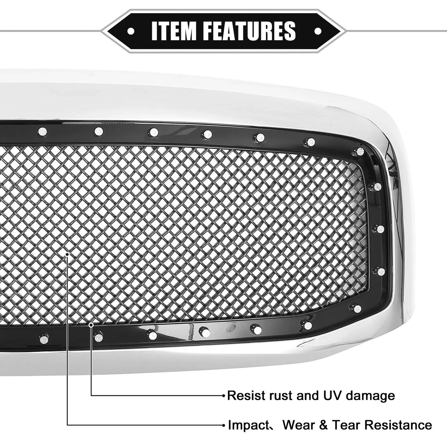 Front Grille Assembly for Dodge - Chrome Silver Tone Gloss Black