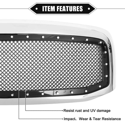 Front Grille Assembly for Dodge - Chrome Silver Tone Gloss Black
