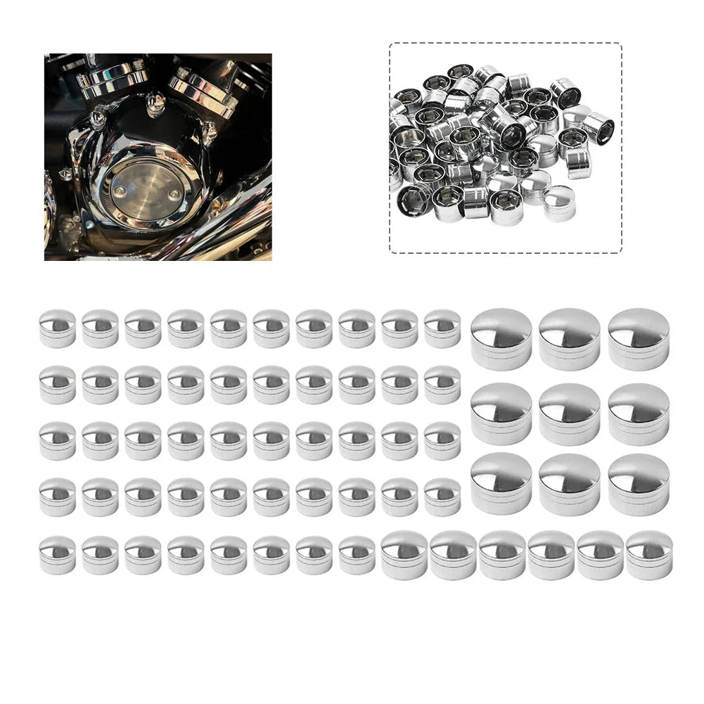 63 Pcs Chrome Engine Topper Bolt Caps for Harley Softail FXST (2000-2006)