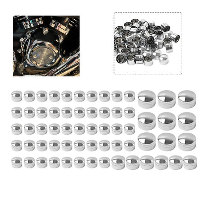 63 Pcs Chrome Engine Topper Bolt Caps for Harley Softail FXST (2000-2006)