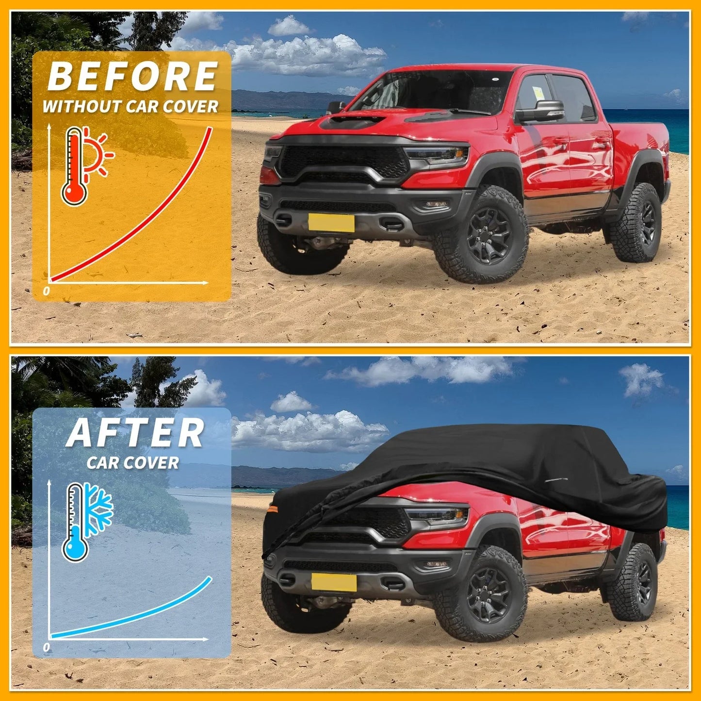 Waterproof All Weather Car Cover for Dodge Ram (2010-2023) - Black 210D-PU