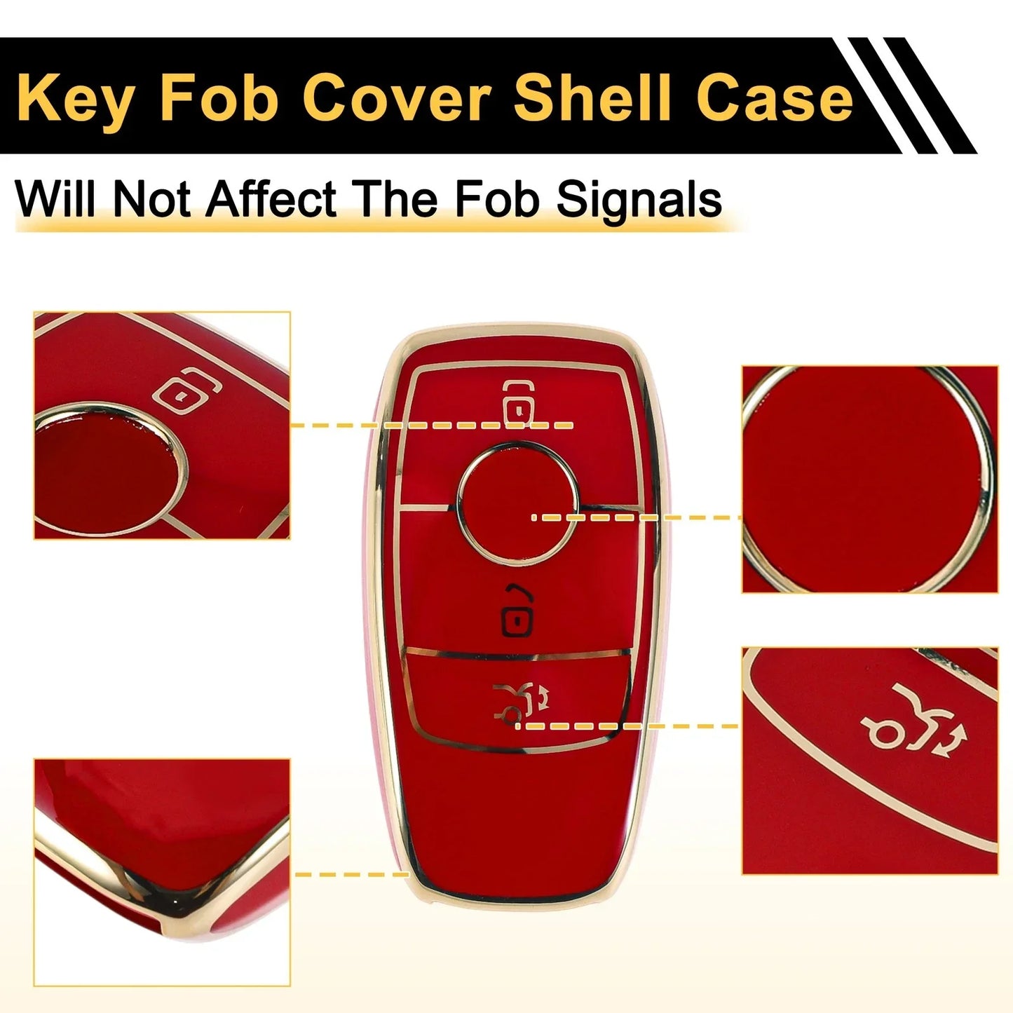 Red Gold Tone TPU Car Key Case for Mercedes Benz E Class (2017-2023)