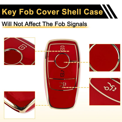 Red Gold Tone TPU Car Key Case for Mercedes Benz E Class (2017-2023)