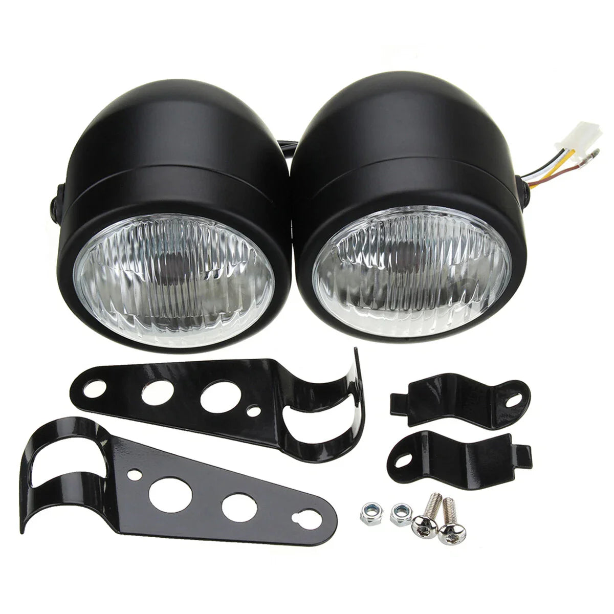 Black Twin Headlight Dual Lamp for Universal Motorcycle Street Fighter
