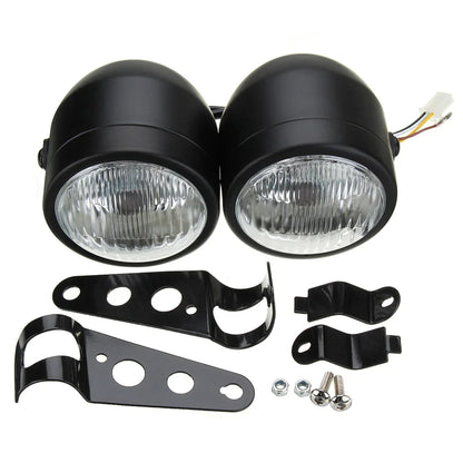 Black Twin Headlight Dual Lamp for Universal Motorcycle Street Fighter