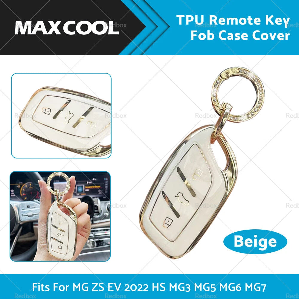 Beige TPU Remote Key Case Cover for MG ZS EV, HS, MG3, MG5, MG6, MG7 (2022)