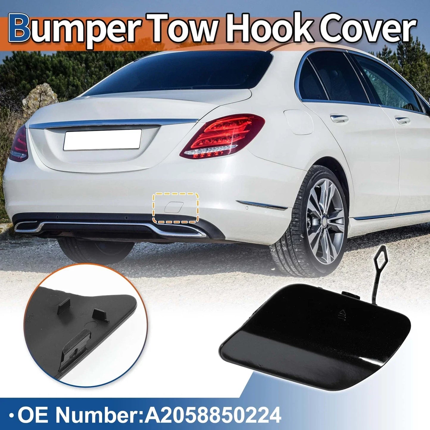Rear Tow Hook Cover for Mercedes-Benz A-Class (2019-2023) Black Metallic