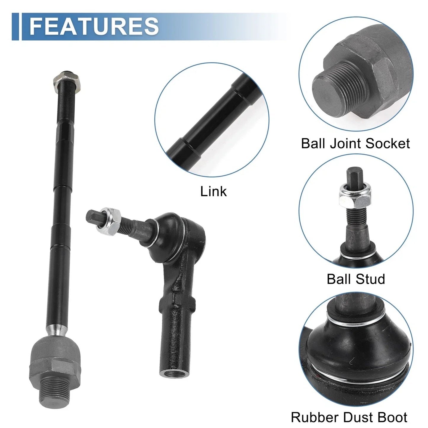 4 x Front Inner Outer Tie Rod End Link Kit for Dodge Ram 1500 (2002-2005)