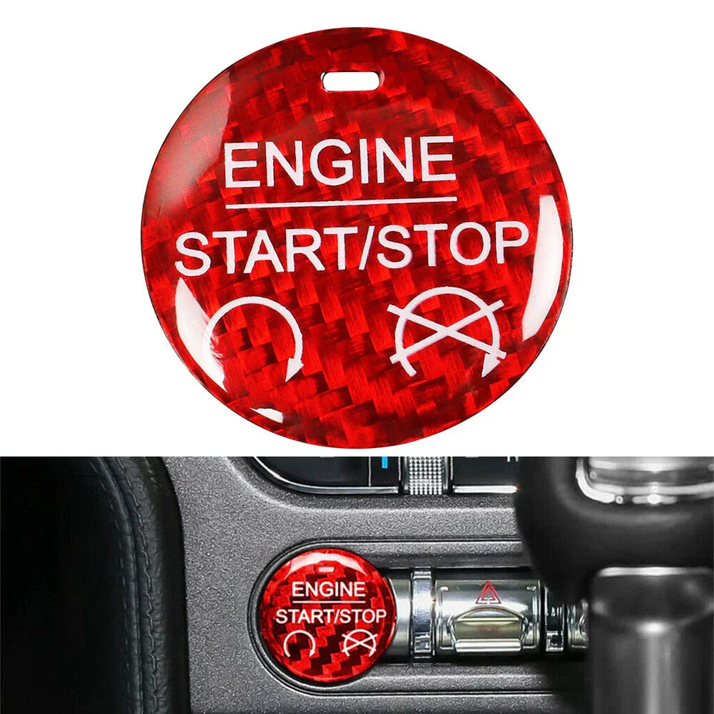 Carbon Fiber Red Engine Start Stop Button Cover Trim for Ford Mustang (2015-2022)