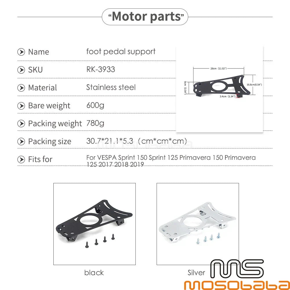 Front Foot Pedal Holder Rests Luggage Rack for VESPA Sprint 150, 125