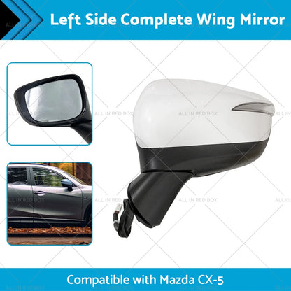 LH Door Wing Mirror for Mazda CX-5 (2015-2016) No Blind Spot, 8 Wires, White