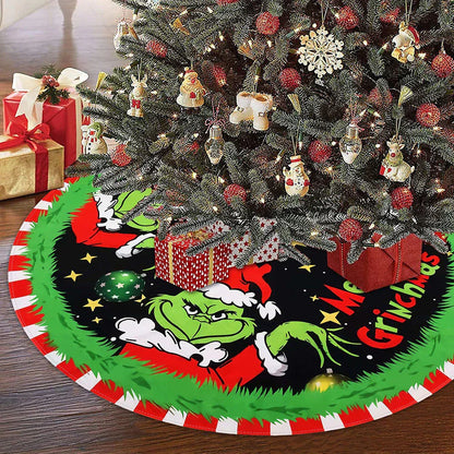 48-Inch Cartoon Grinch Christmas Tree Skirt for Holiday Decor