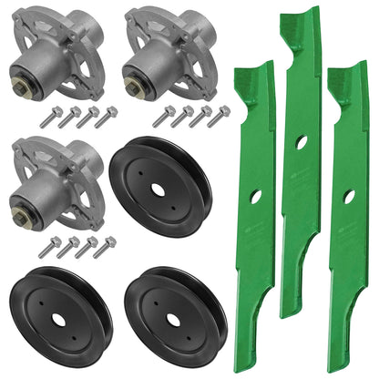 52 Inch Deck Spindles Replacement with Pulleys and Blades for Allis-Chalmers YT9500 (2000–2000)