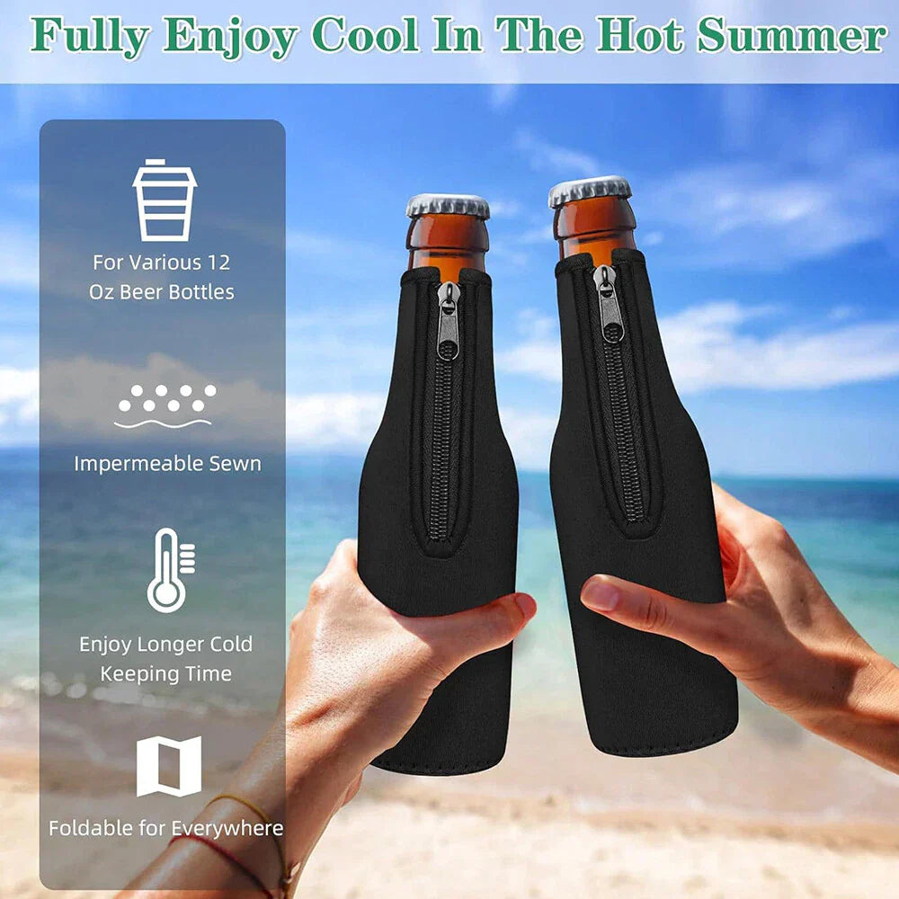 4 x Colorful Beer Bottle Insulator Sleeves with Zipper for 12oz Bottles