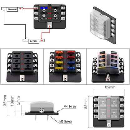 8 Way LED Fuse Box Block Holder for Universal Use
