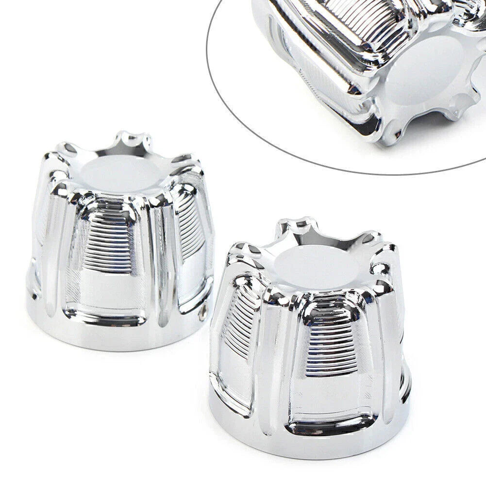 Chrome Front Cut Axle Nut Cap Covers for Harley Softail Touring Street Glide