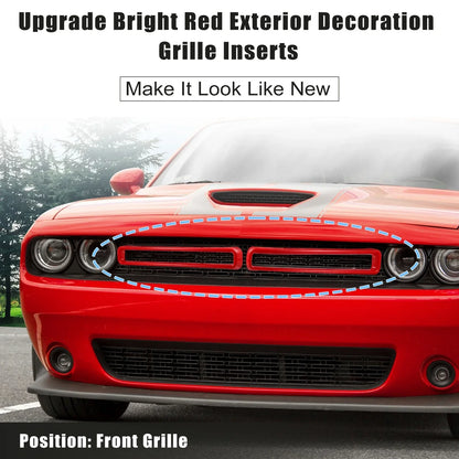 Front Grill Mesh Grille Inserts for Dodge Challenger 2015-2022 Red Trim