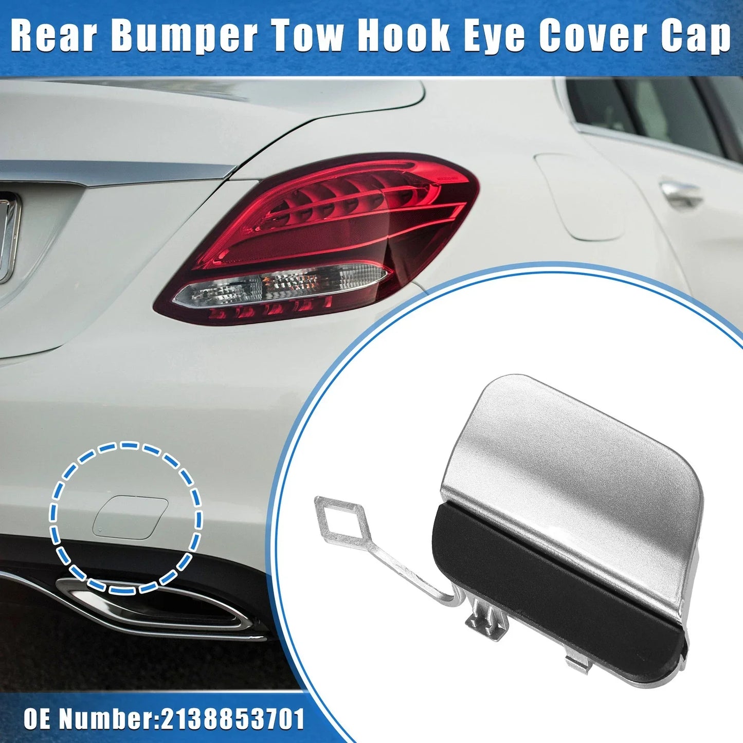 Car Rear Bumper Tow Hook Cap for Mercedes-Benz E450 (2019-2020) Silver Tone