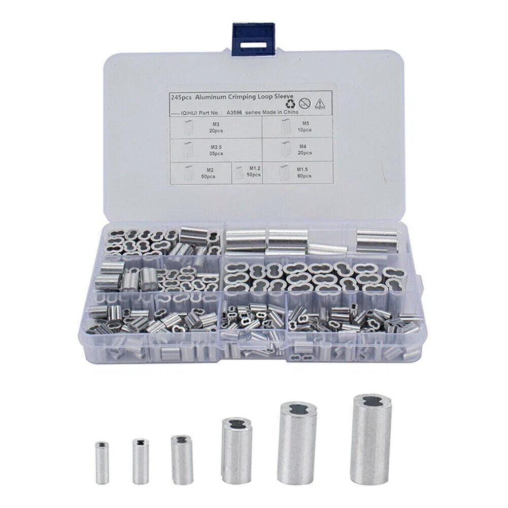Wire Rope & Cable Line End Kit 7 Size Double Barrel Crimping Loop 245Pcs