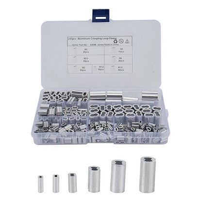 Wire Rope & Cable Line End Kit 7 Size Double Barrel Crimping Loop 245Pcs