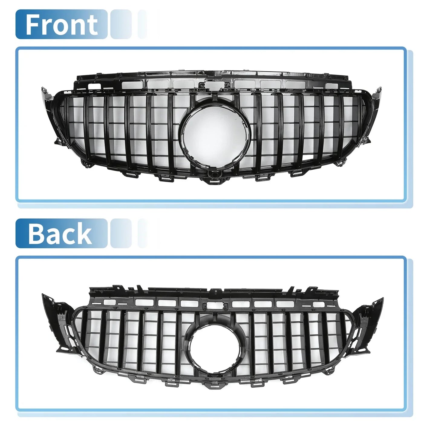 Front Upper Bumper Grille for Mercedes-Benz E200 (2016-2020) Black