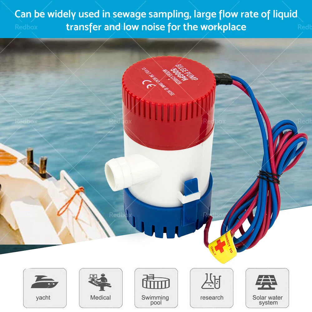 500GPH 12V Submersible Bilge Water Pump for Caravan Camping Marine Boat