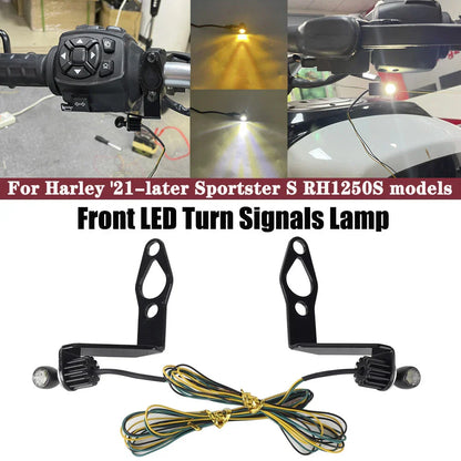 Mini Front LED Turn Signal Light w/Bracket for Harley Sportster S (21-24)