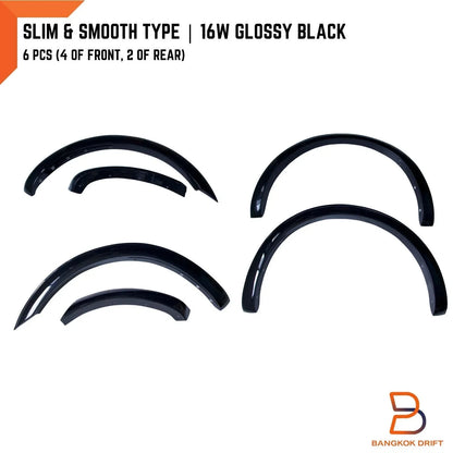 16W Glossy Black Slim Fender Flares for Ford Ranger T6 (2015-2018)