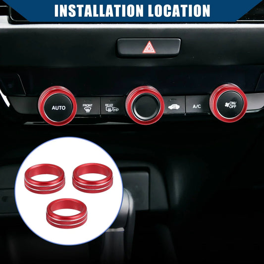 AC Control Switch Knob Cover for Honda Fit 2020-2023 Red 3 x Pieces