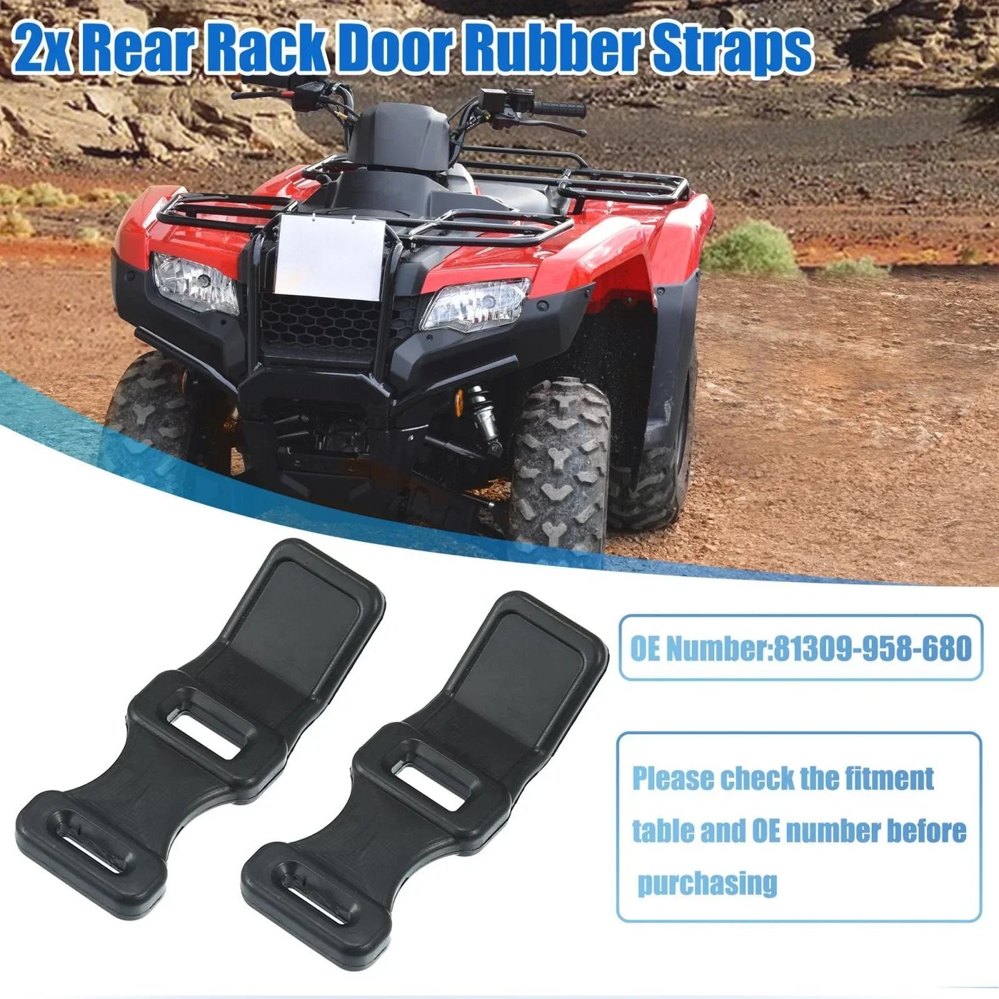 2 x Rear Rack Door Rubber Straps for Honda ATC200E TRX300 TRX350 (1985-1999)