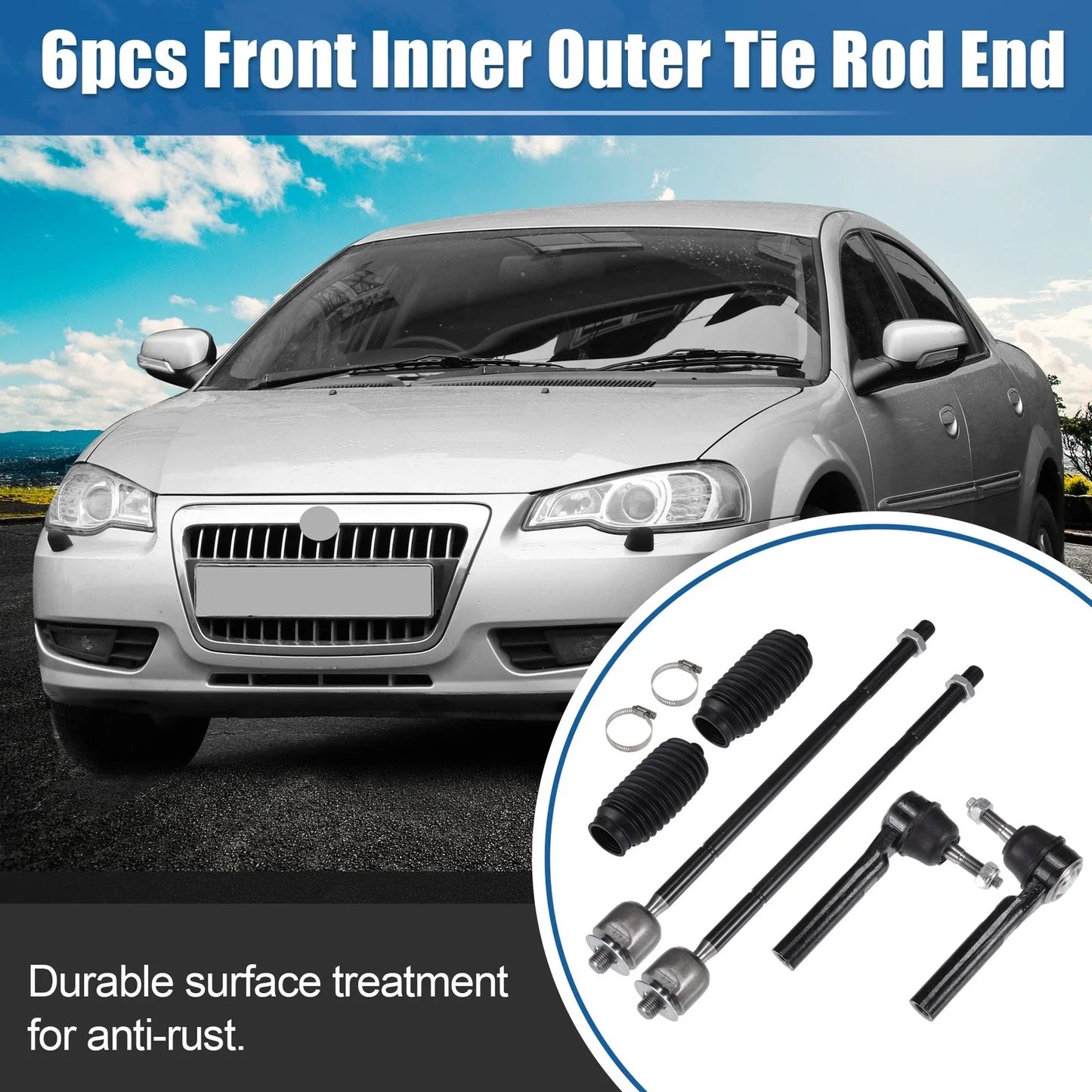 6pcs Front Inner Outer Tie Rod Ends for Dodge Grand Caravan (2008-2020)