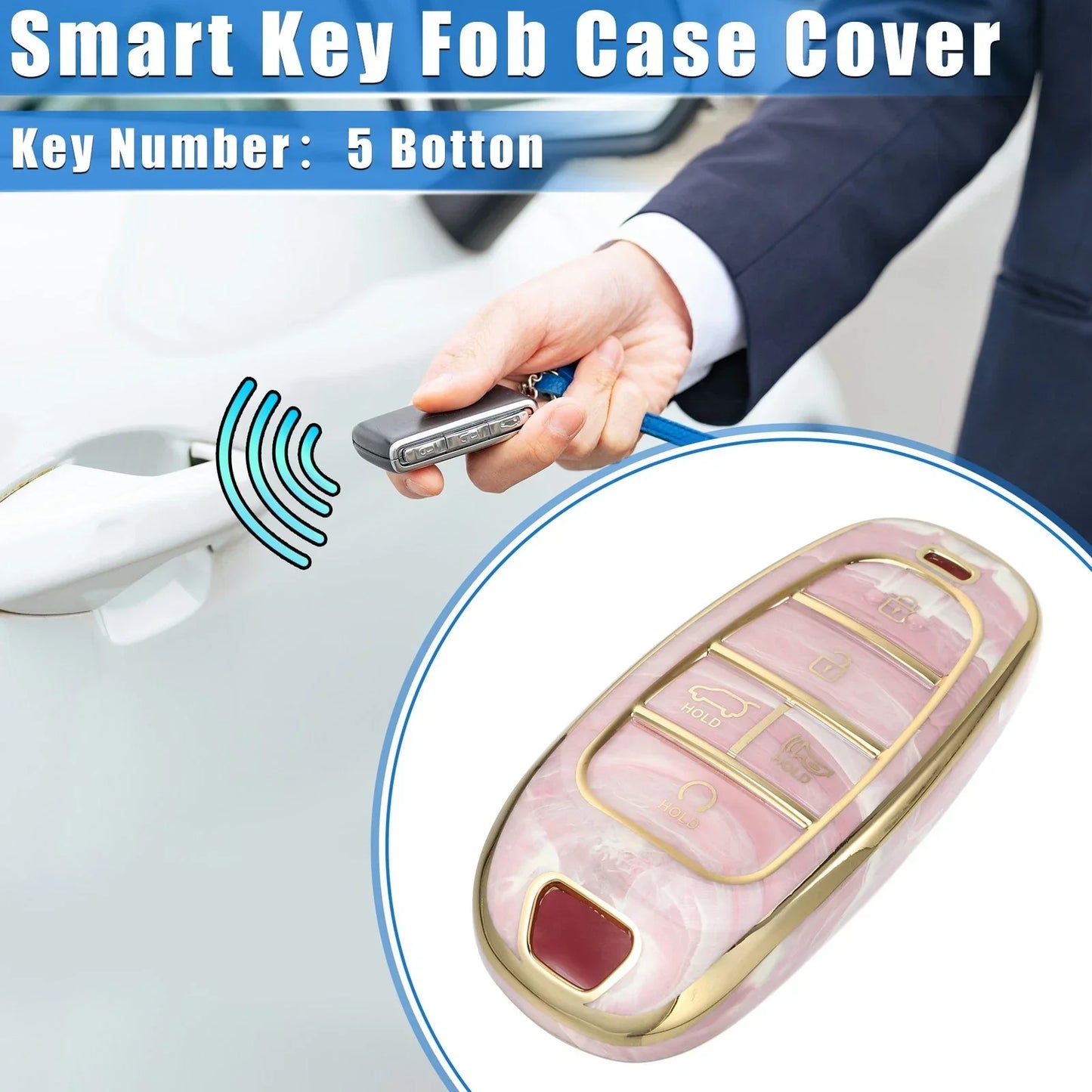 Key Fob Cover for Hyundai Tucson 2020-2022, 5 Button Soft TPU Pink